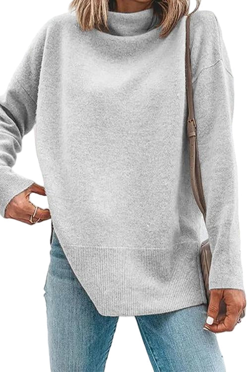 "Kvinnors långärmad topp med turtleneck och stilrena sidoflikar i flera färger, perfekt för både arbete och fest."
