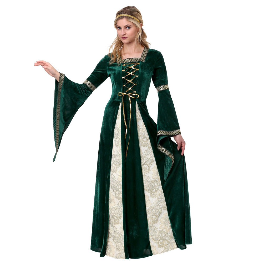 "Kvinnors maxiklänning långärmad i prinsessstil, flödande kjol, detaljerad design, polyester, perfekt för fest"