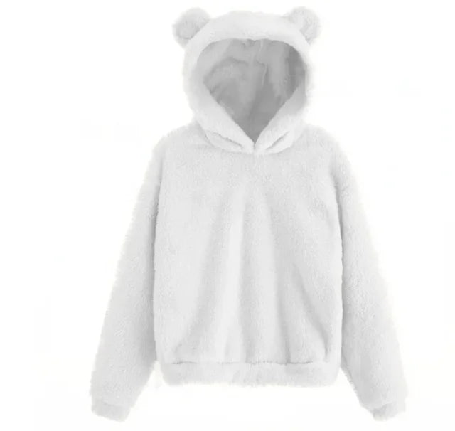 "Kvinnors mjuk hoodie med kaninöron, stilren design i ljus färg, lång ärm för komfort och värme, perfekt för utomhusaktivitet