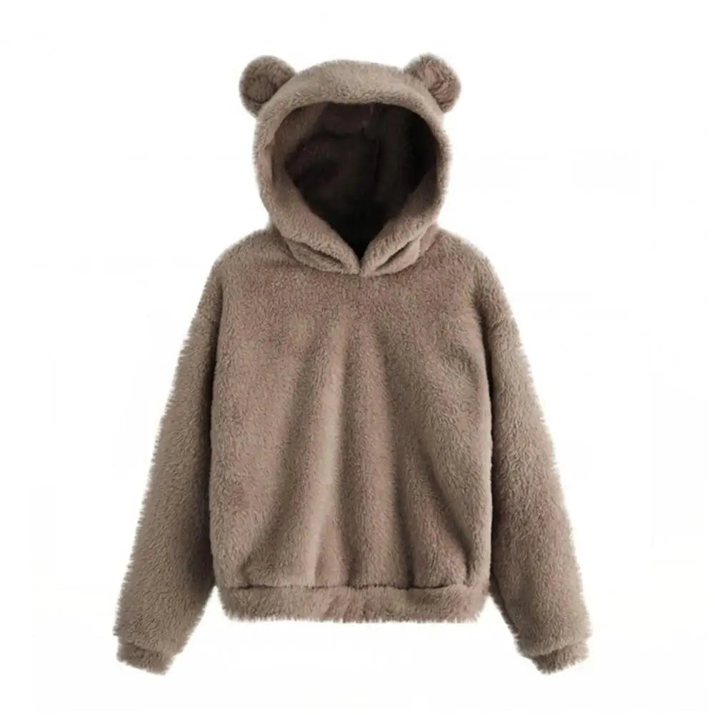 "Kvinnors mjuk hoodie med kaninöron, stilren design i ljus färg, lång ärm för komfort och värme, perfekt för utomhusaktivitet