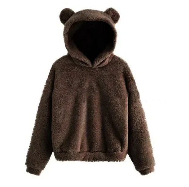 "Kvinnors mjuk hoodie med kaninöron, stilren design i ljus färg, lång ärm för komfort och värme, perfekt för utomhusaktivitet