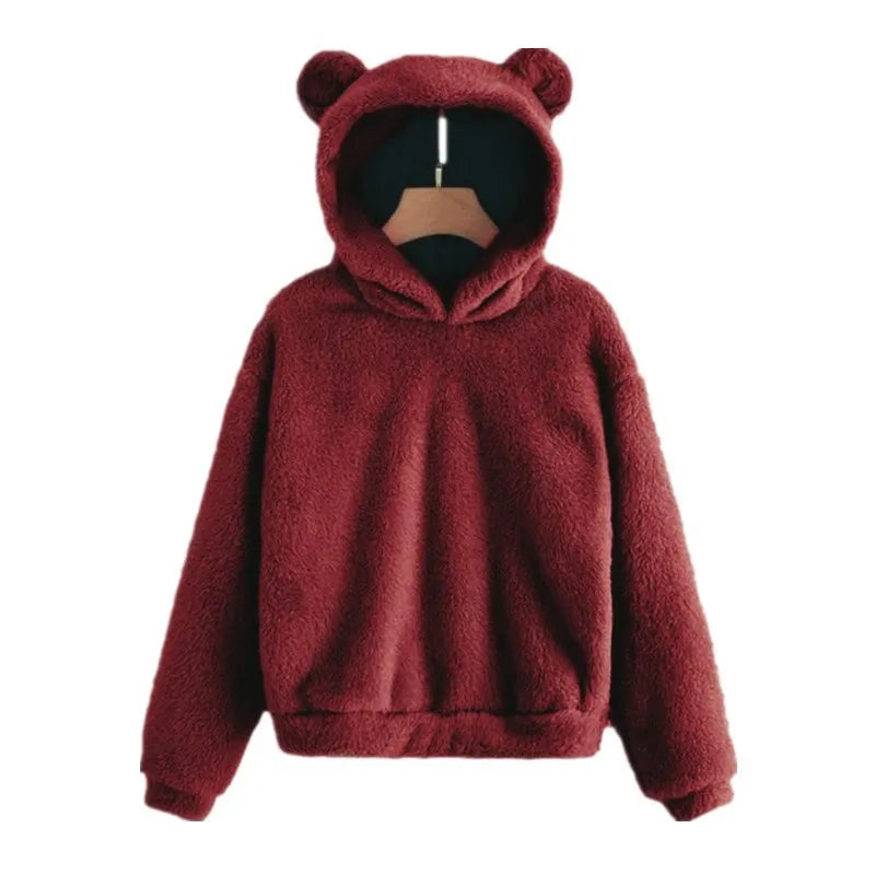 "Kvinnors mjuk hoodie med kaninöron, stilren design i ljus färg, lång ärm för komfort och värme, perfekt för utomhusaktivitet