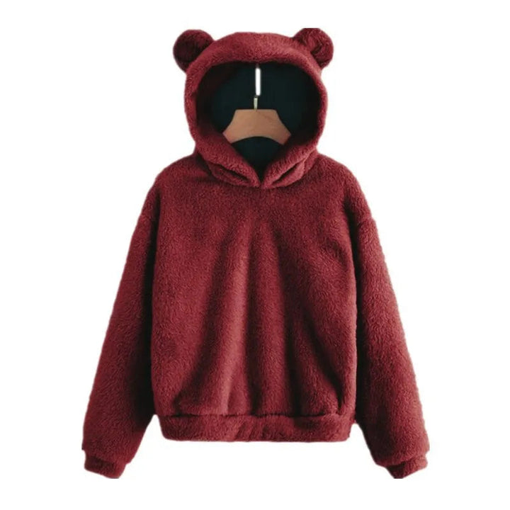 "Kvinnors mjuk hoodie med kaninöron, stilren design i ljus färg, lång ärm för komfort och värme, perfekt för utomhusaktivitet