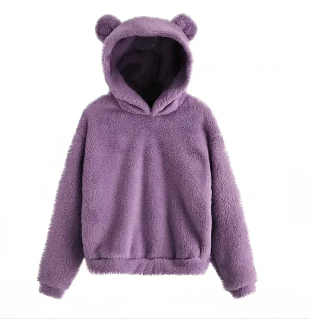 "Kvinnors mjuk hoodie med kaninöron, stilren design i ljus färg, lång ärm för komfort och värme, perfekt för utomhusaktivitet