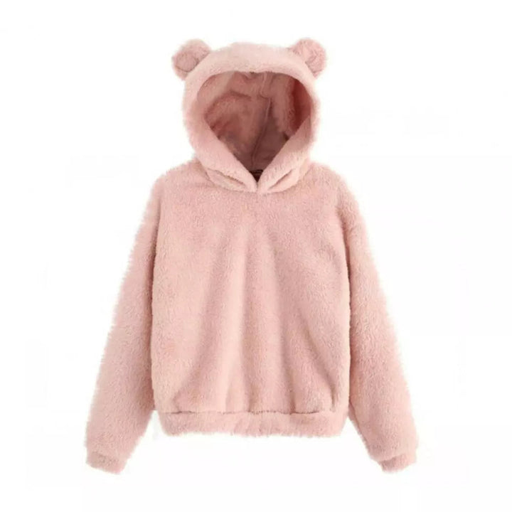 "Kvinnors mjuk hoodie med kaninöron, stilren design i ljus färg, lång ärm för komfort och värme, perfekt för utomhusaktivitet