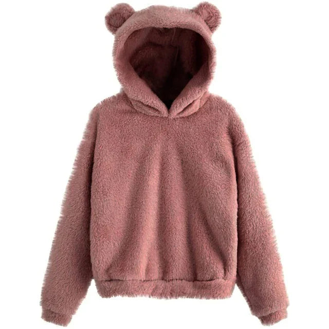 "Kvinnors mjuk hoodie med kaninöron, stilren design i ljus färg, lång ärm för komfort och värme, perfekt för utomhusaktivitet