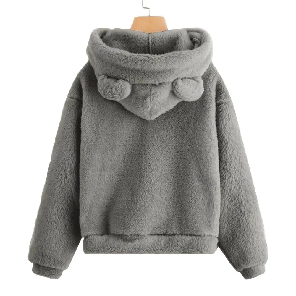 "Kvinnors mjuk hoodie med kaninöron, stilren design i ljus färg, lång ärm för komfort och värme, perfekt för utomhusaktivitet