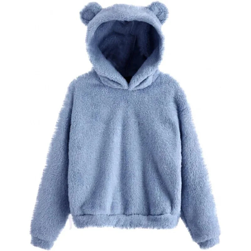 "Kvinnors mjuk hoodie med kaninöron, stilren design i ljus färg, lång ärm för komfort och värme, perfekt för utomhusaktivitet