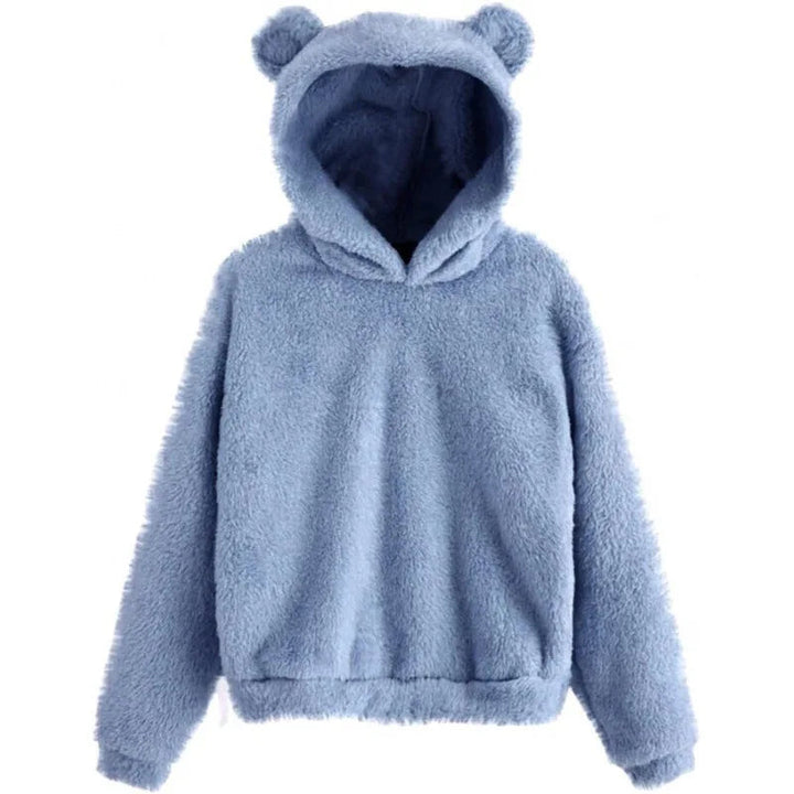 "Kvinnors mjuk hoodie med kaninöron, stilren design i ljus färg, lång ärm för komfort och värme, perfekt för utomhusaktivitet
