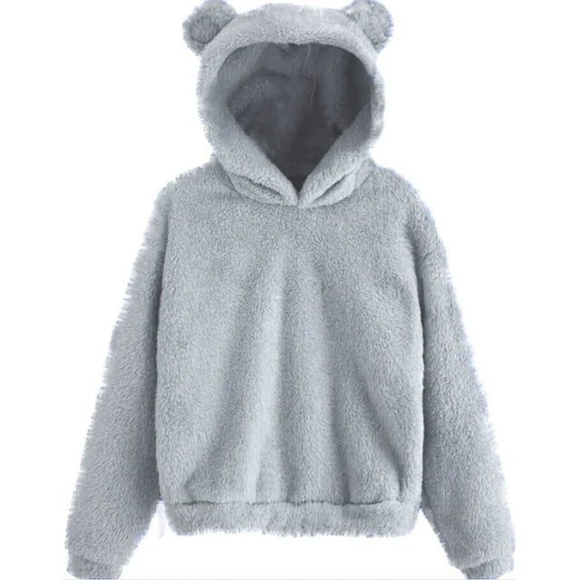 "Kvinnors mjuk hoodie med kaninöron, stilren design i ljus färg, lång ärm för komfort och värme, perfekt för utomhusaktivitet