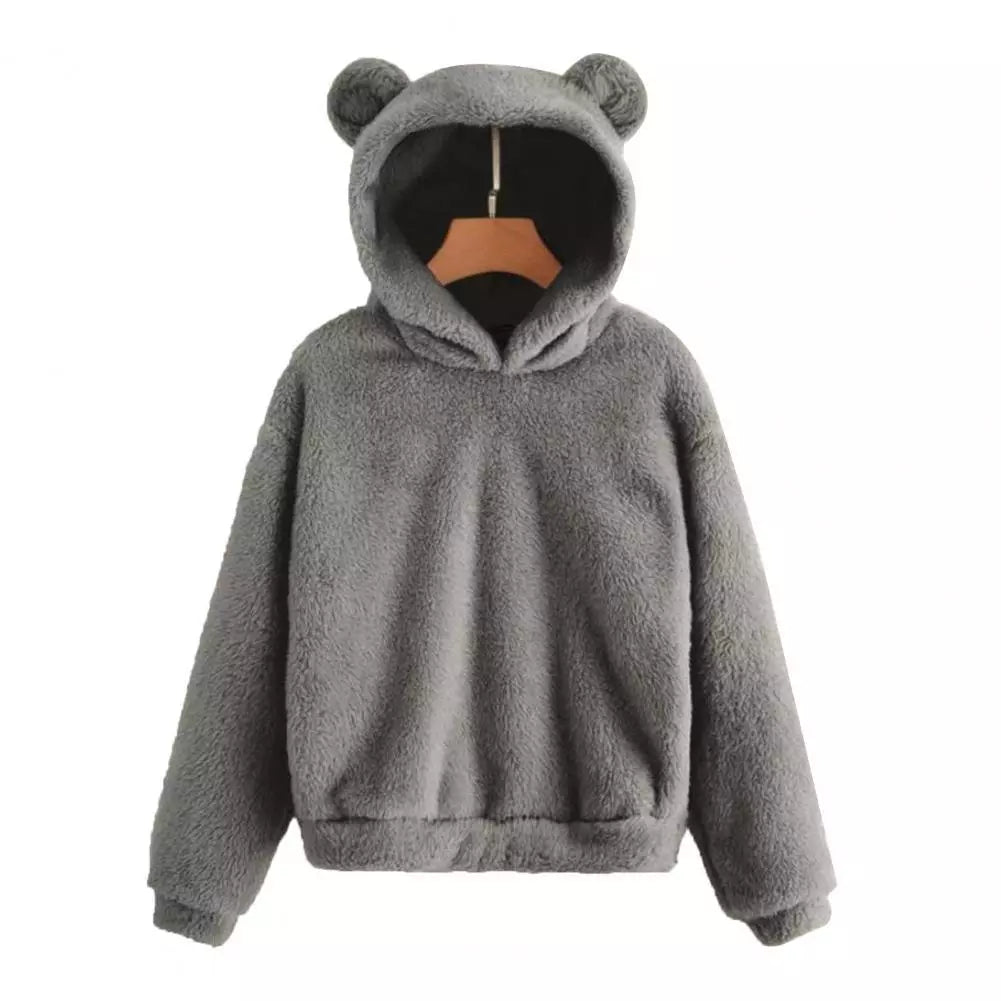 "Kvinnors mjuk hoodie med kaninöron, stilren design i ljus färg, lång ärm för komfort och värme, perfekt för utomhusaktivitet