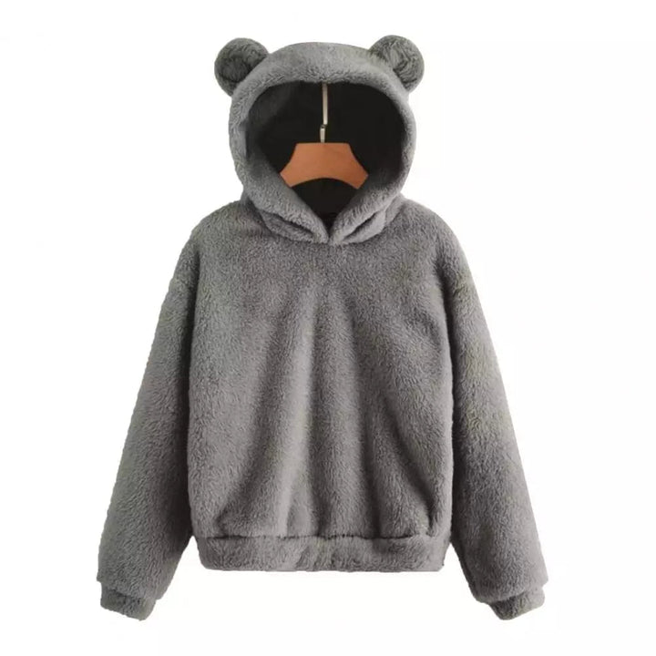 "Kvinnors mjuk hoodie med kaninöron, stilren design i ljus färg, lång ärm för komfort och värme, perfekt för utomhusaktivitet