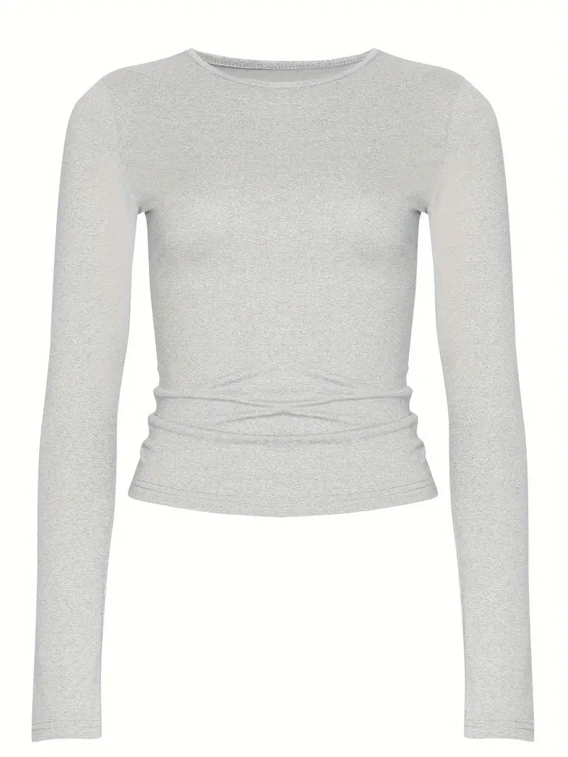 "Kvinnors monokrom långärmad T-shirt i mjuk bomullsblandning, elegant och stilren för alla tillfällen."