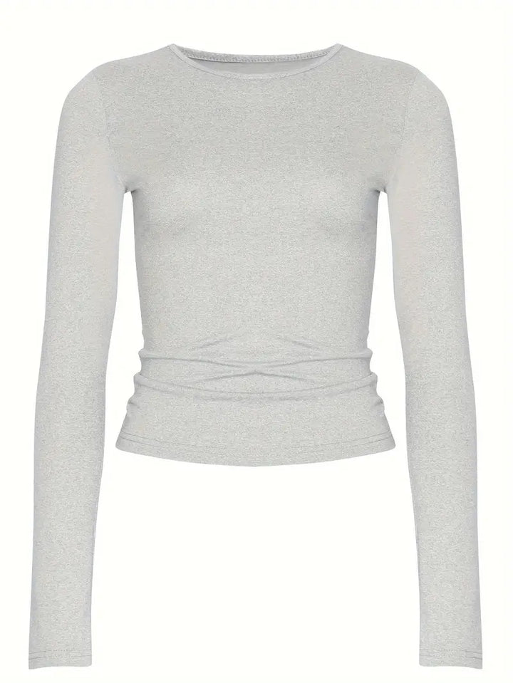 "Kvinnors monokrom långärmad T-shirt i mjuk bomullsblandning, elegant och stilren för alla tillfällen."