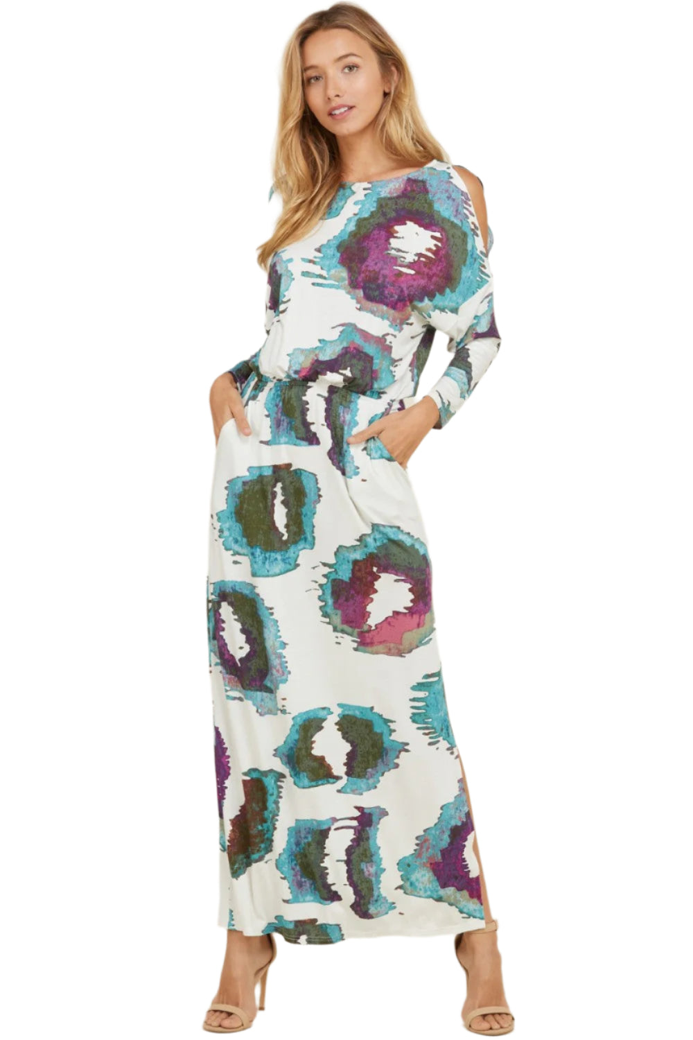 "Kvinnors off shoulder maxi klänning med fickor, elastisk midja och subtila fickor, chic och praktisk i elegant design."