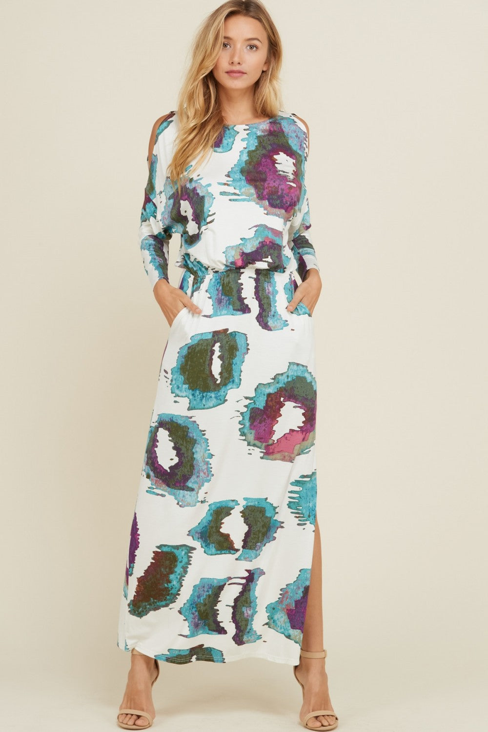 "Kvinnors off shoulder maxi klänning med fickor, elastisk midja och subtila fickor, chic och praktisk i elegant design."