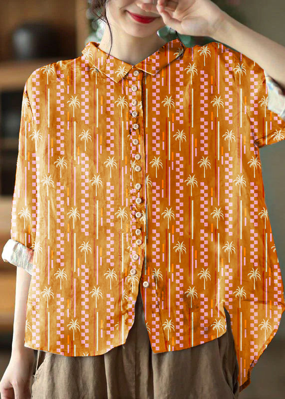 "Kvinnors orange blus med Peter Pan krage, lång ärm, livlig nyans, loose fit för elegans och komfort."