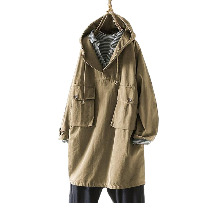 "Kvinnors oversized V-ringad huvjacka med fickor, grå, för stil och komfort, överdimensionerad och elegant passform."
