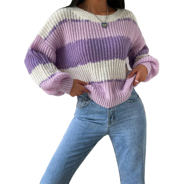 "Kvinnors oversized pullover tröja med rund hals, lång ärm, mjuk stickad, chic stil, komfortabel höstmode."