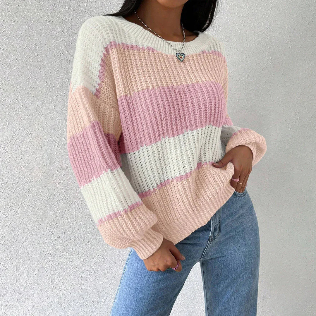 "Kvinnors oversized pullover tröja med rund hals, lång ärm, mjuk stickad, chic stil, komfortabel höstmode."