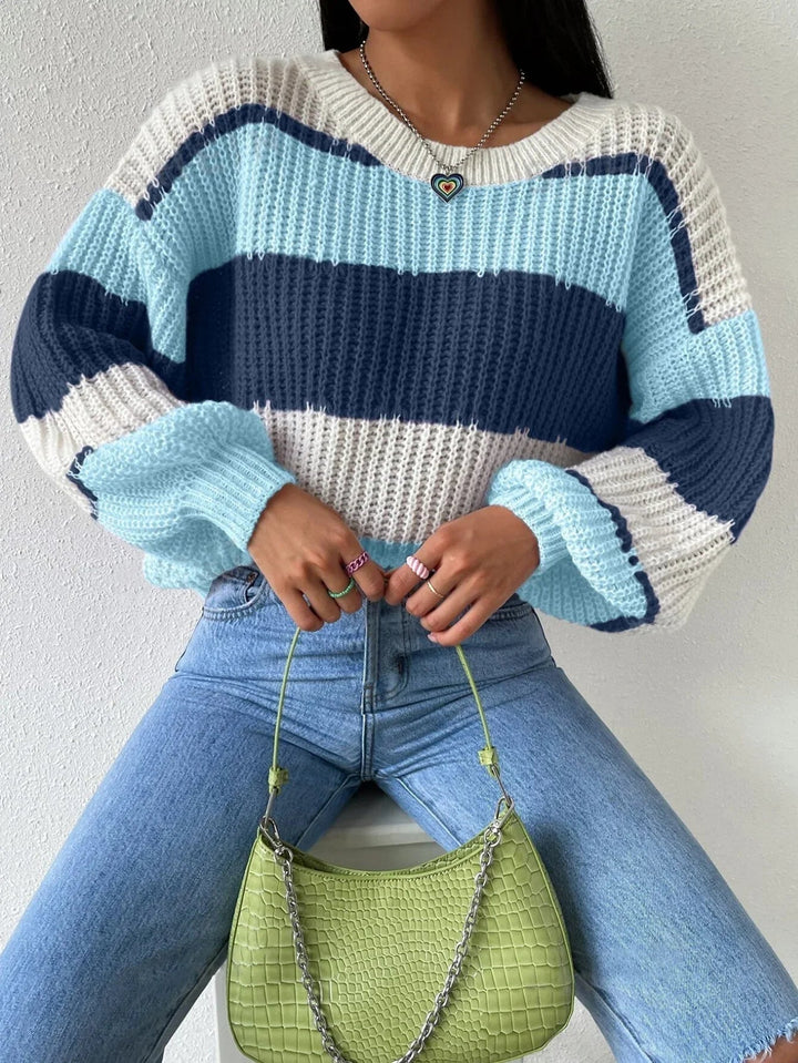 "Kvinnors oversized pullover tröja med rund hals, lång ärm, mjuk stickad, chic stil, komfortabel höstmode."