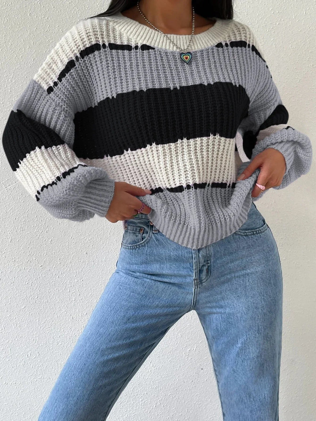 "Kvinnors oversized pullover tröja med rund hals, lång ärm, mjuk stickad, chic stil, komfortabel höstmode."