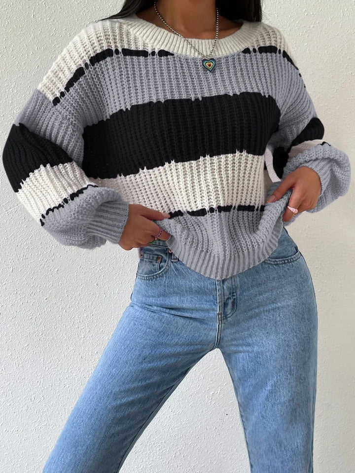 "Kvinnors oversized pullover tröja med rund hals, lång ärm, mjuk stickad, chic stil, komfortabel höstmode."
