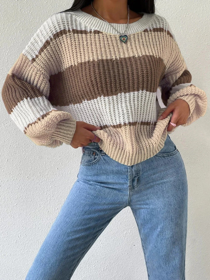 "Kvinnors oversized pullover tröja med rund hals, lång ärm, mjuk stickad, chic stil, komfortabel höstmode."
