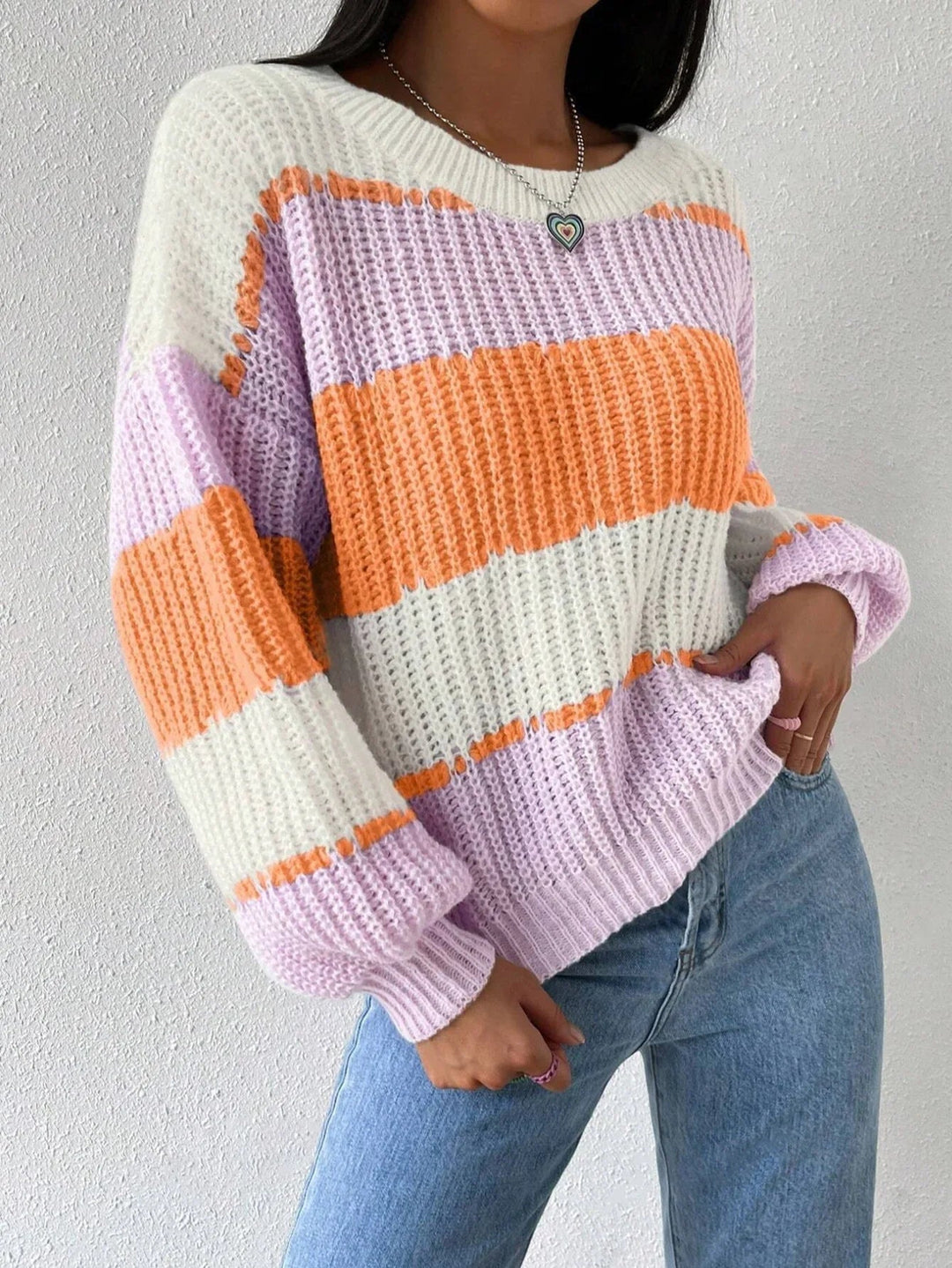"Kvinnors oversized pullover tröja med rund hals, lång ärm, mjuk stickad, chic stil, komfortabel höstmode."