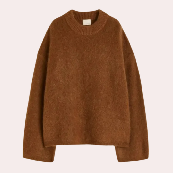 Kvinnors oversizetröja i beige och blå med långa ärmar, avslappnad passform för stil och komfort, perfekt för alla säsonger.