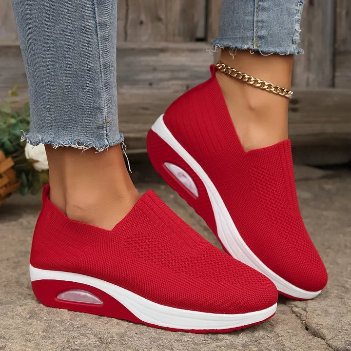 "Kvinnors plattform sneakers i andningsbart tyg, elegant design, grå färg med vit plattform och non-slip sula"