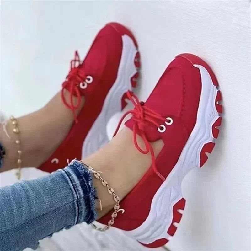 "Kvinnors plattform sneakers, sportig stil, andningsbart material, vulkaniserad sula, ideal för dagligt bruk."
