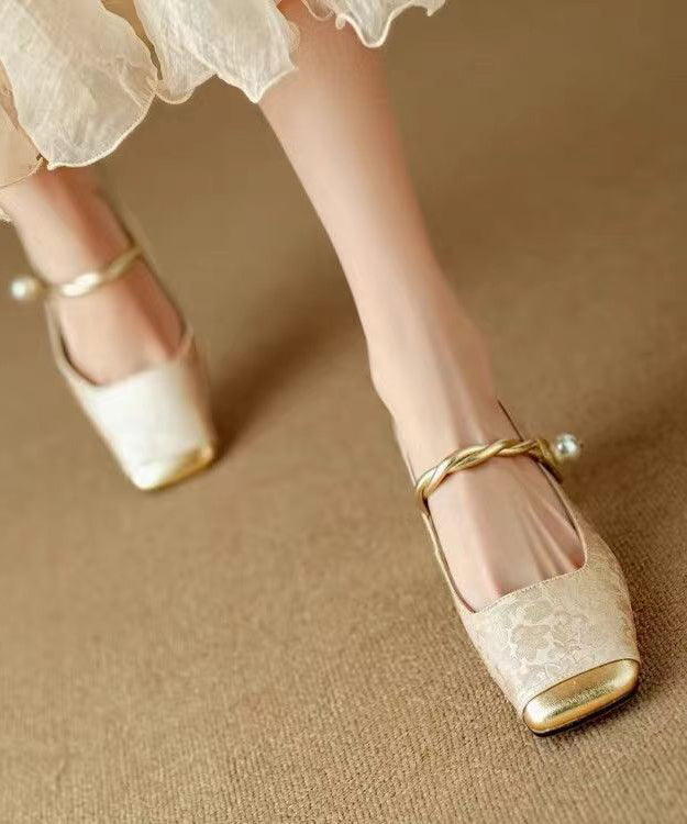 Kvinnors retro loafers med chunky häl och spännband, grön, guld och svart; elegant design, bekväm för alla tillfällen.