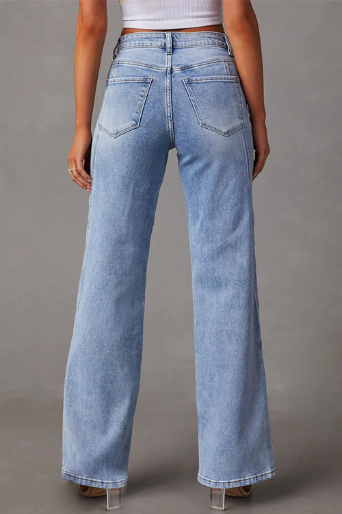 "Kvinnors slitna raka ben jeans för modern stil, komfort och tidlös design, perfekt för alla tillfällen."