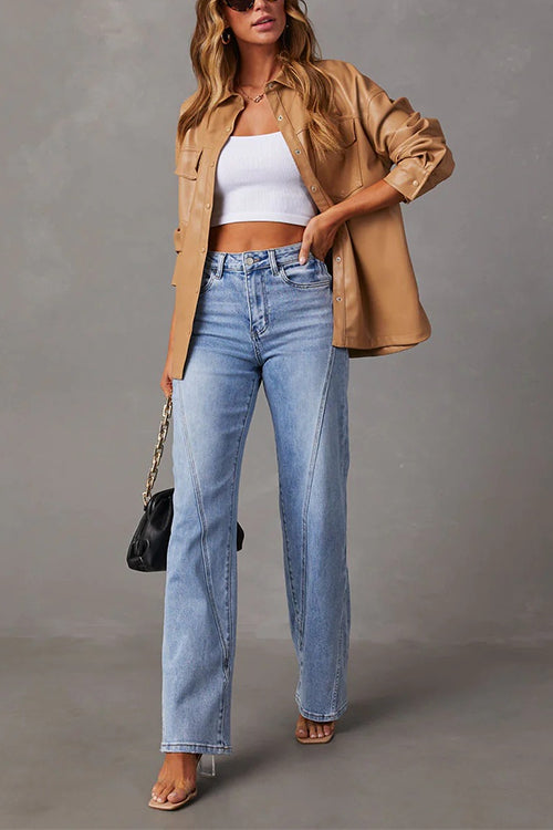 "Kvinnors slitna raka ben jeans för modern stil, komfort och tidlös design, perfekt för alla tillfällen."