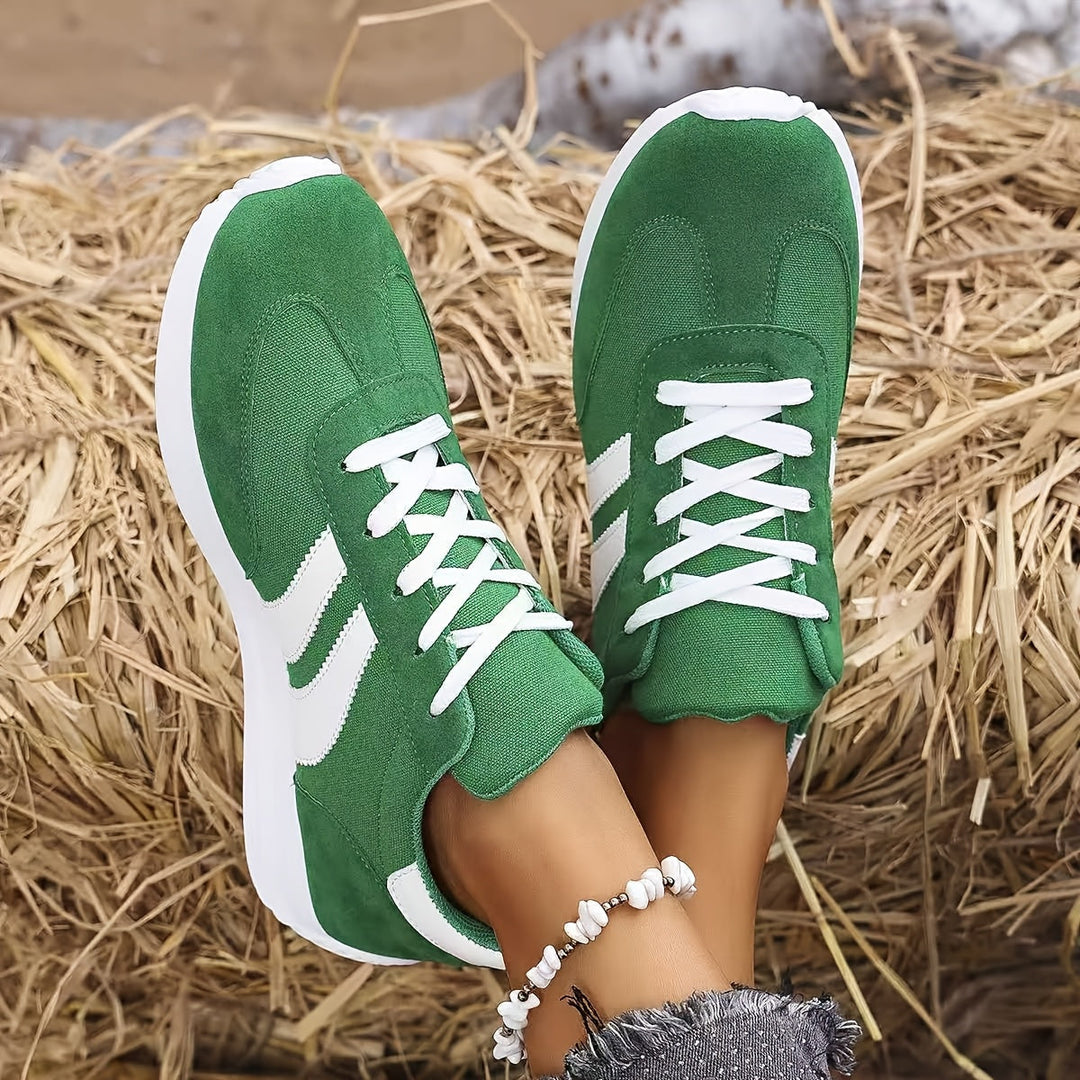 "Kvinnors sneakers låg axel, modern design med EVA-sula, snyggt syntetiskt mockamaterial, rund tå, idealisk för dagligt bruk.