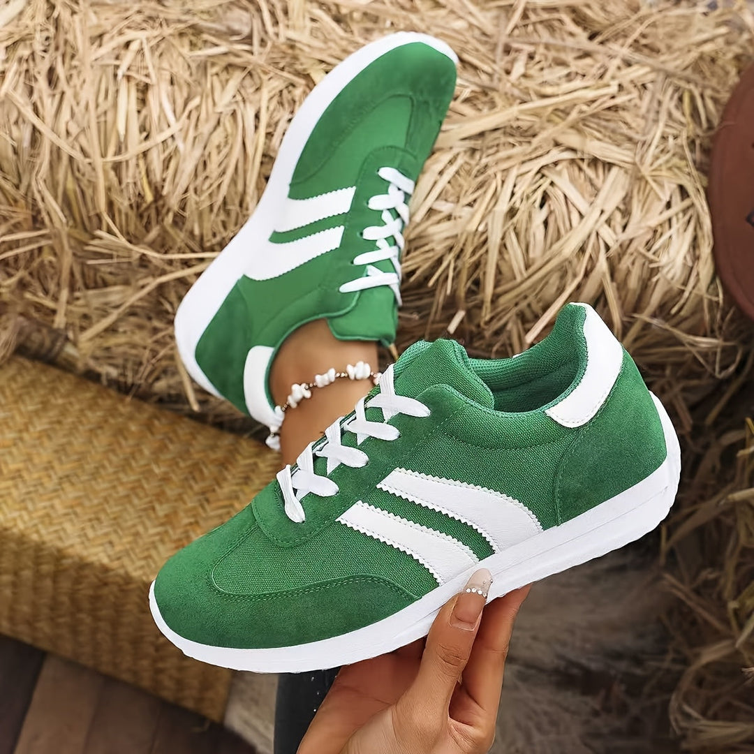 "Kvinnors sneakers låg axel, modern design med EVA-sula, snyggt syntetiskt mockamaterial, rund tå, idealisk för dagligt bruk.