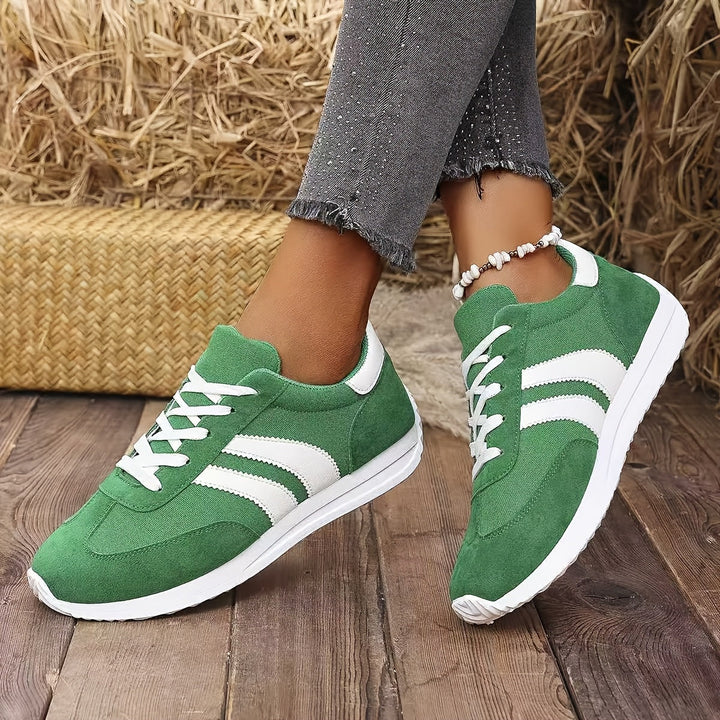 "Kvinnors sneakers låg axel, modern design med EVA-sula, snyggt syntetiskt mockamaterial, rund tå, idealisk för dagligt bruk.