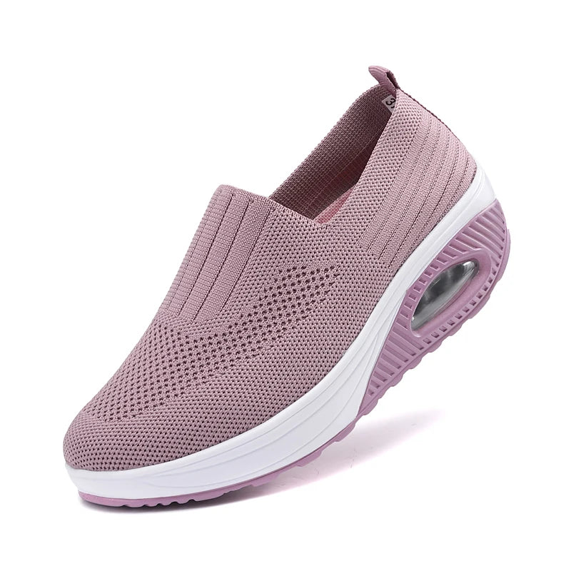 "Kvinnors sneakers med plattform, luftkudde, vit sula och andningsbar överdel, perfekt för sport och vardagsbruk"