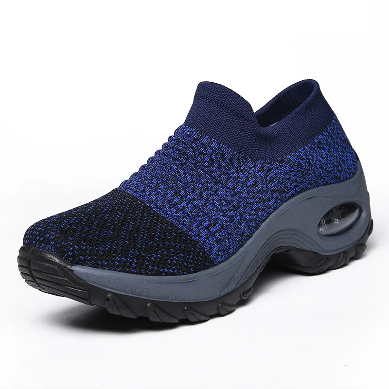 Kvinnors sneakers med tjock sula och luftkudde i flera färger, modern design för stil och komfort.