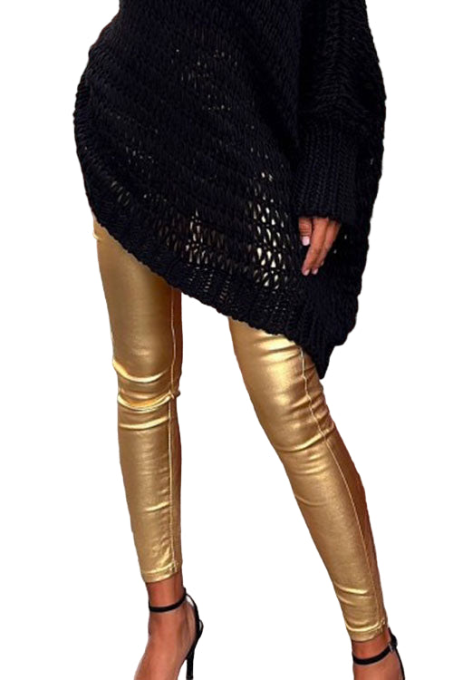 "Kvinnors svarta slim fit konstläder leggings, elegant design, perfekt för både vardag och fest."