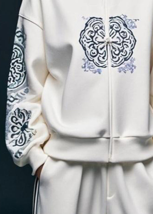 "Kvinnors sweatshirt med stativkrage, vitt tryck, loose fit; trendig och bekväm för både vardag och halvformella tillfällen."