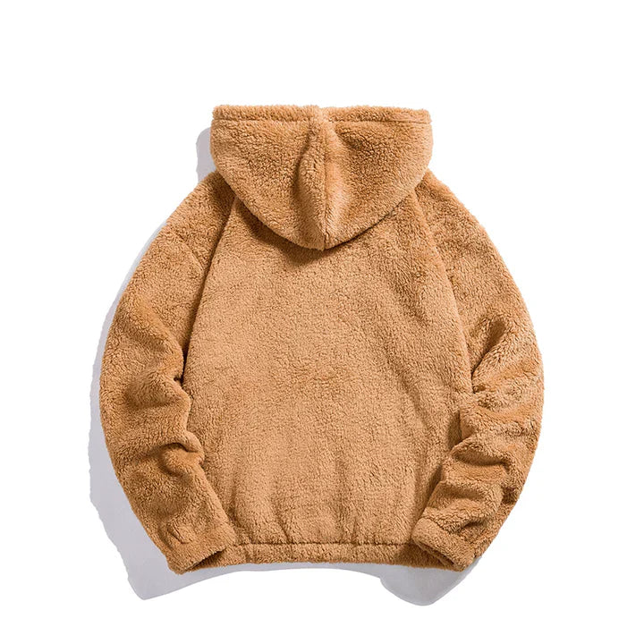 "Kvinnors urban fleecehuvtröja med fickor, mjuk grå fleece, modern streetstyle, praktisk för höst och vinter."