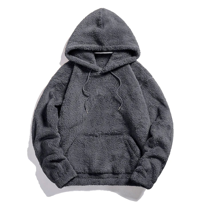 "Kvinnors urban fleecehuvtröja med fickor, mjuk grå fleece, modern streetstyle, praktisk för höst och vinter."