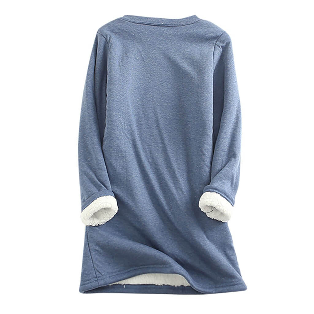 "Kvinnors varm sherpa fleece långärmad tröja, rundhalsad design, tjockt foder, perfekt för kalla dagar"