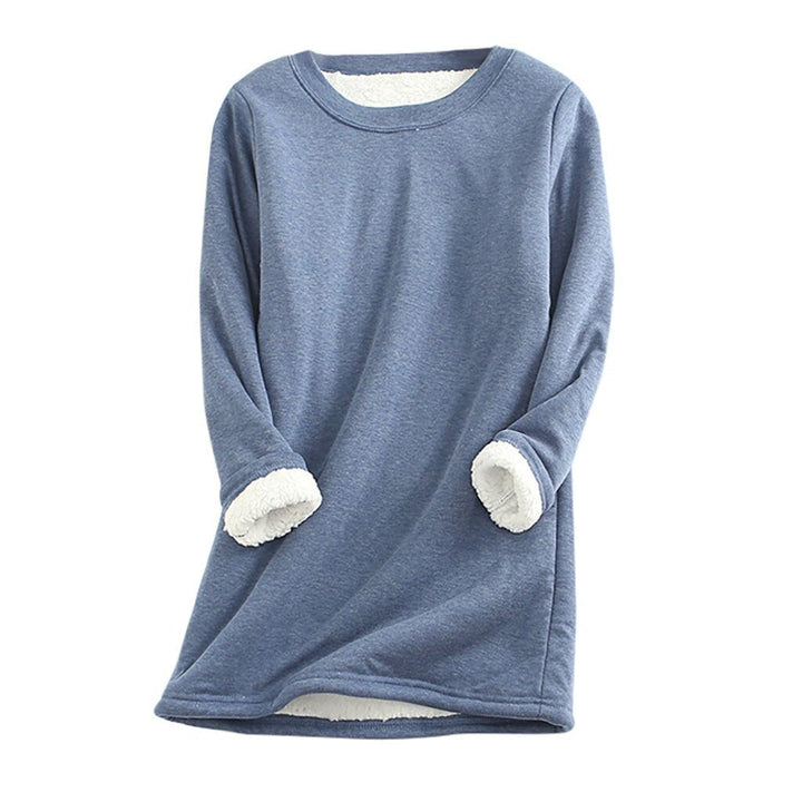 "Kvinnors varm sherpa fleece långärmad tröja, rundhalsad design, tjockt foder, perfekt för kalla dagar"