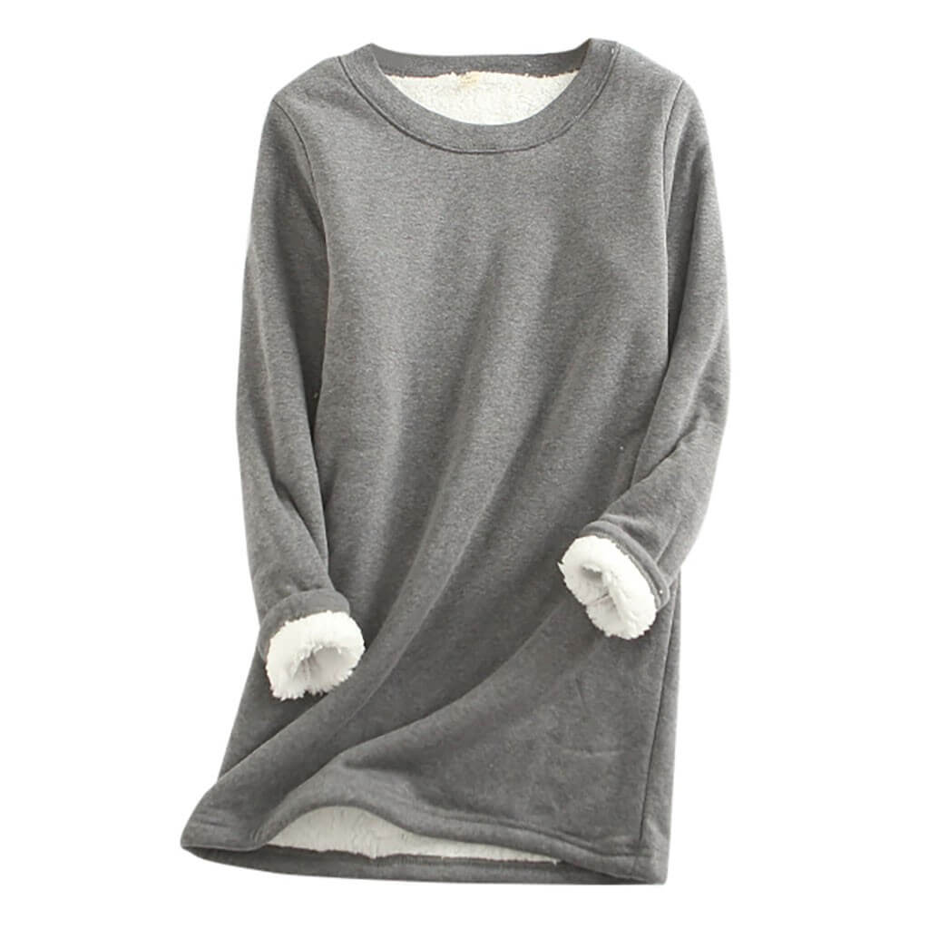 "Kvinnors varm sherpa fleece långärmad tröja, rundhalsad design, tjockt foder, perfekt för kalla dagar"