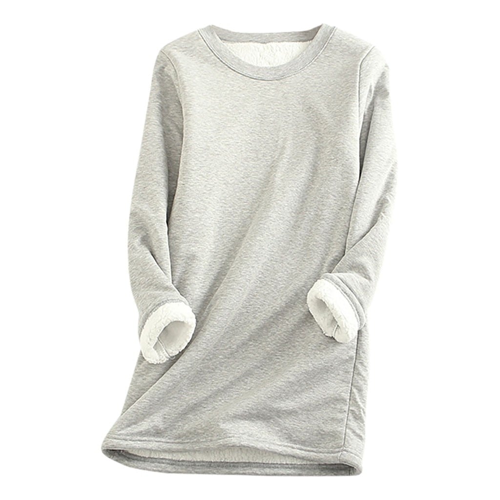 "Kvinnors varm sherpa fleece långärmad tröja, rundhalsad design, tjockt foder, perfekt för kalla dagar"