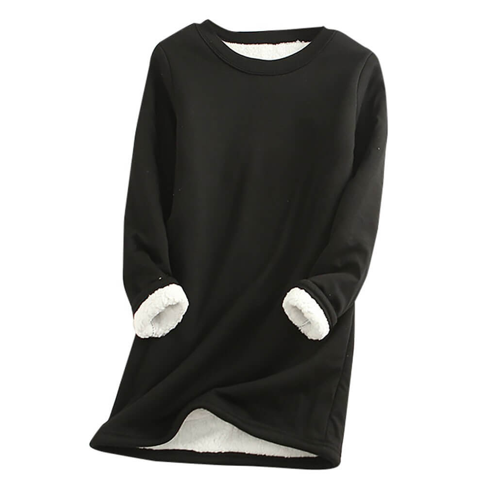"Kvinnors varm sherpa fleece långärmad tröja, rundhalsad design, tjockt foder, perfekt för kalla dagar"