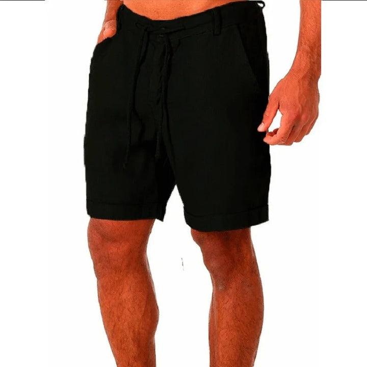 "Linneshorts för män, andningsbart tyg, elastisk midja, elegant snitt, perfekta för sommar och strandaktiviteter."